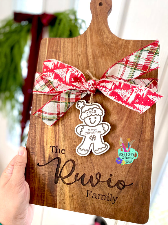 Personalized Cutting Board with Gingerbread Ornament!